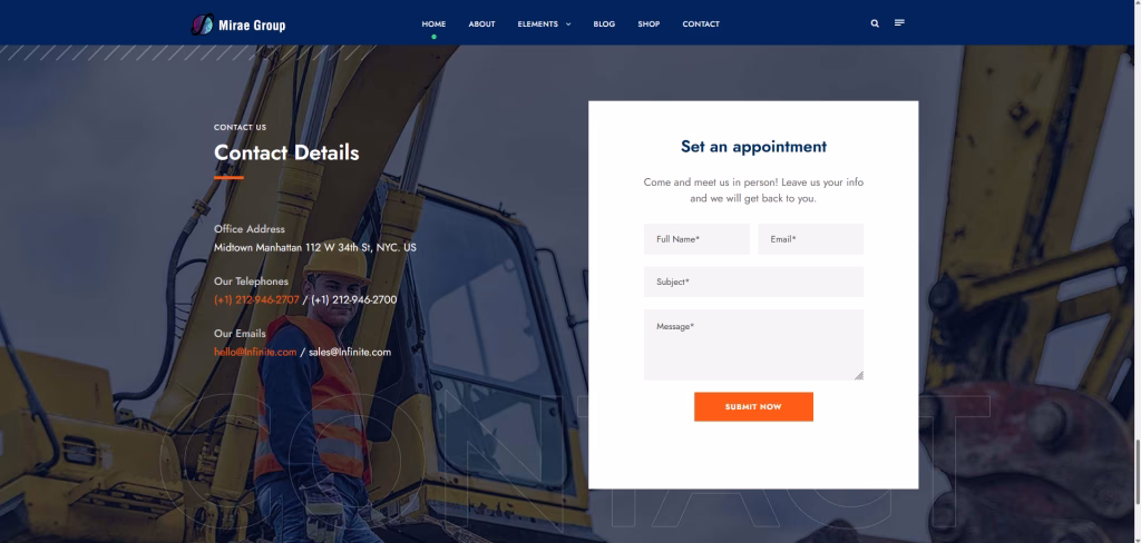 corp2.7 Demo for construction company website – contact us example